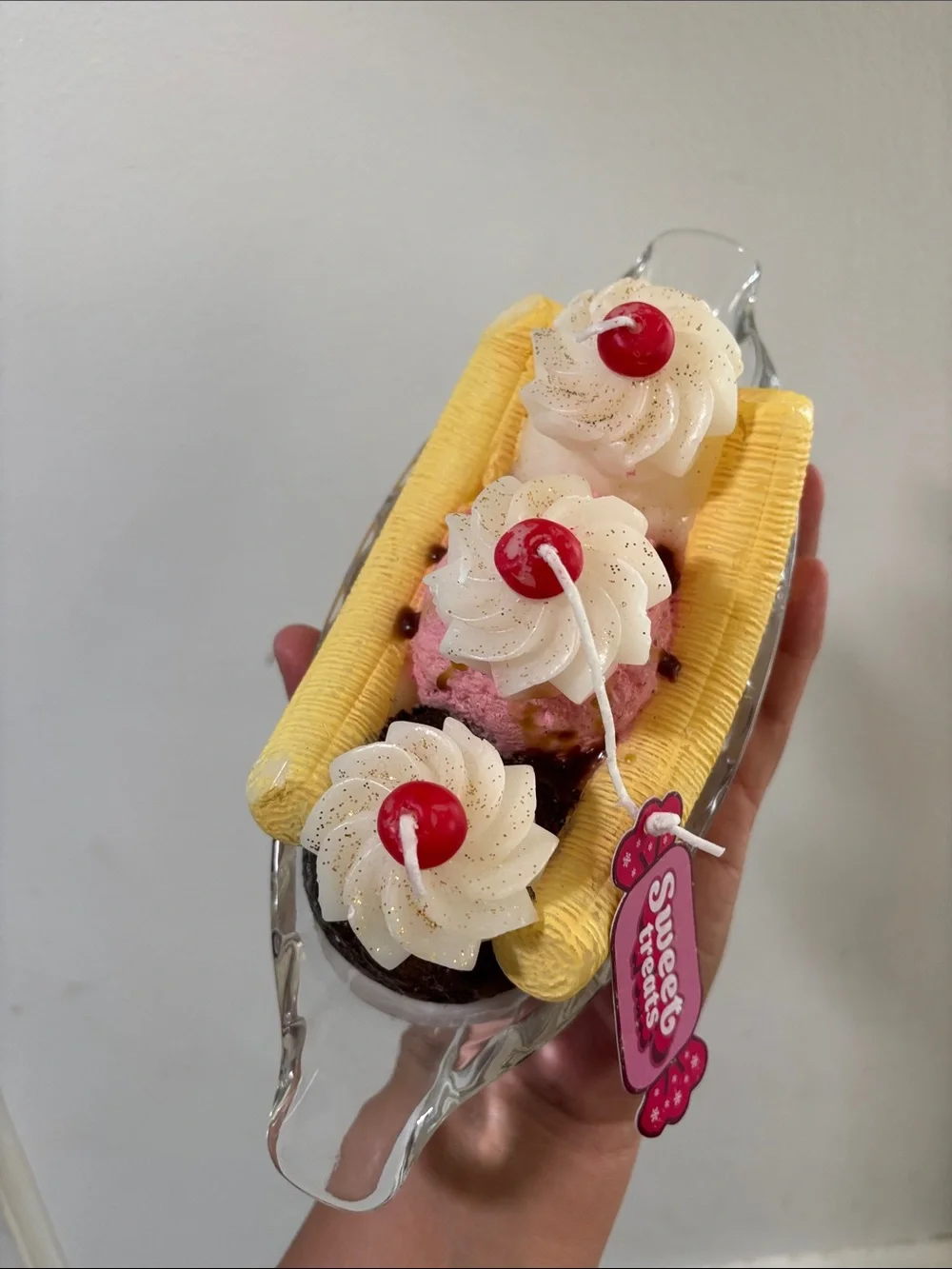 Banana Split Cake Topper — Yellow, Pink, White